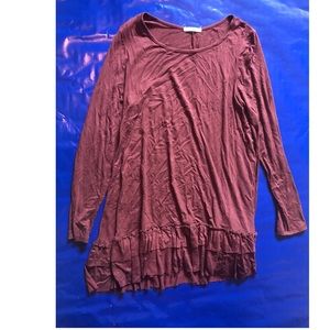 Burgundy Dark Red Ruffle Long Sleeve Top
